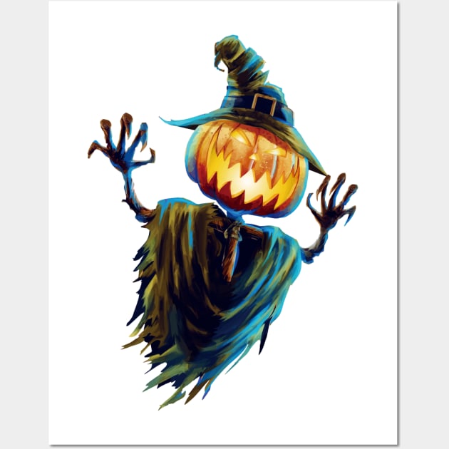 Halloween Fun - Scary Pumpkin Scarecrow Wall Art by designsbycreation